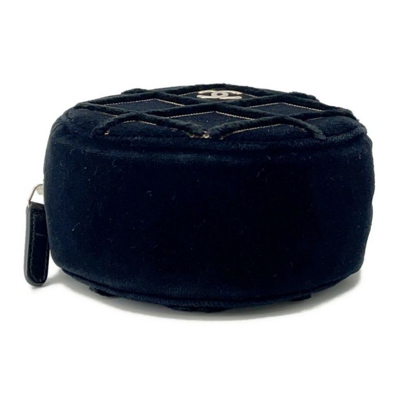 シャネル チェーンショルダーバッグ マトラッセ ココマーク ラウンド フェイクパール ベロア CHANEL 黒
