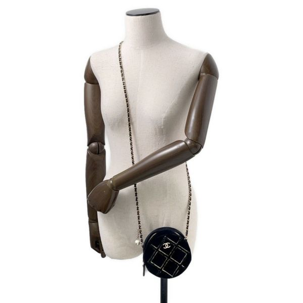 シャネル チェーンショルダーバッグ マトラッセ ココマーク ラウンド フェイクパール ベロア CHANEL 黒