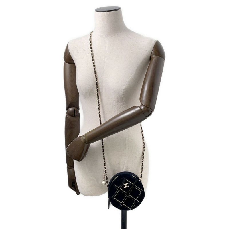 シャネル チェーンショルダーバッグ マトラッセ ココマーク ラウンド フェイクパール ベロア CHANEL 黒