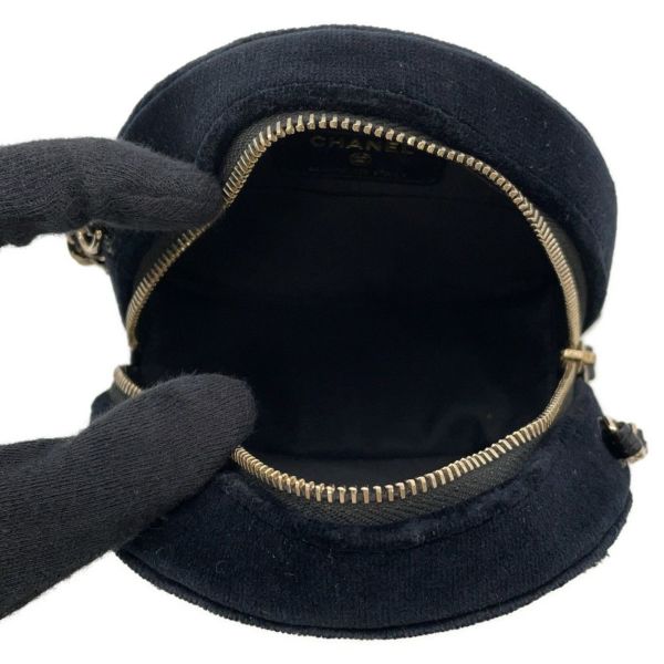 シャネル チェーンショルダーバッグ マトラッセ ココマーク ラウンド フェイクパール ベロア CHANEL 黒