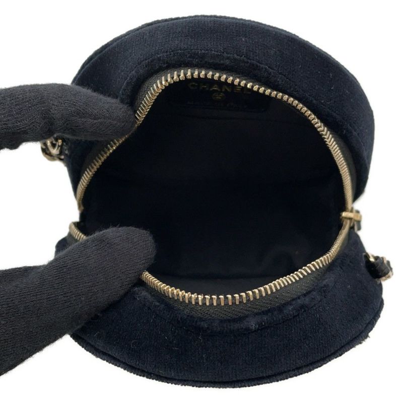 シャネル チェーンショルダーバッグ マトラッセ ココマーク ラウンド フェイクパール ベロア CHANEL 黒