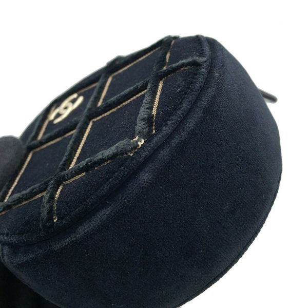 シャネル チェーンショルダーバッグ マトラッセ ココマーク ラウンド フェイクパール ベロア CHANEL 黒