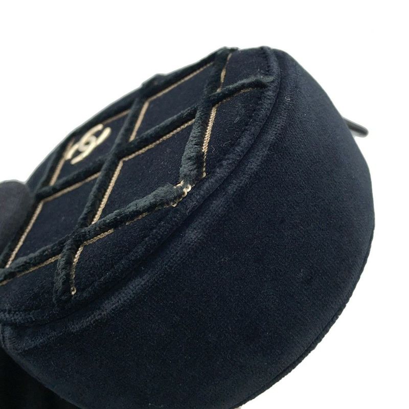 シャネル チェーンショルダーバッグ マトラッセ ココマーク ラウンド フェイクパール ベロア CHANEL 黒