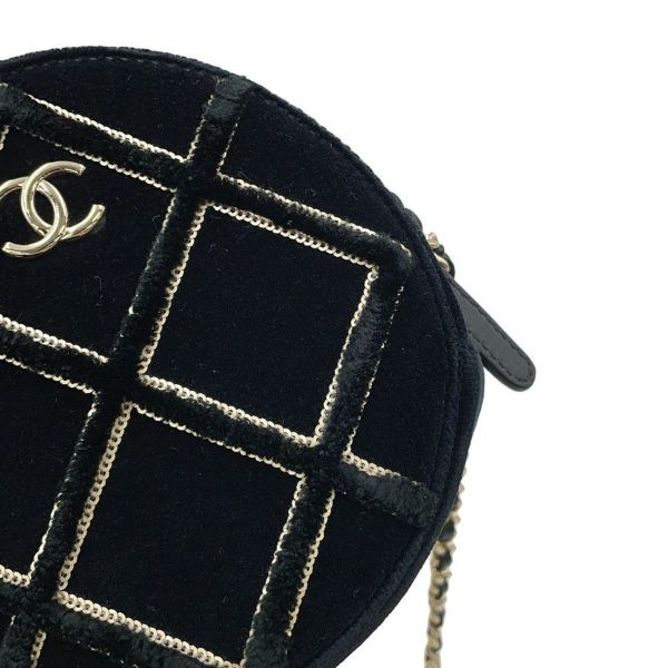 シャネル チェーンショルダーバッグ マトラッセ ココマーク ラウンド フェイクパール ベロア CHANEL 黒