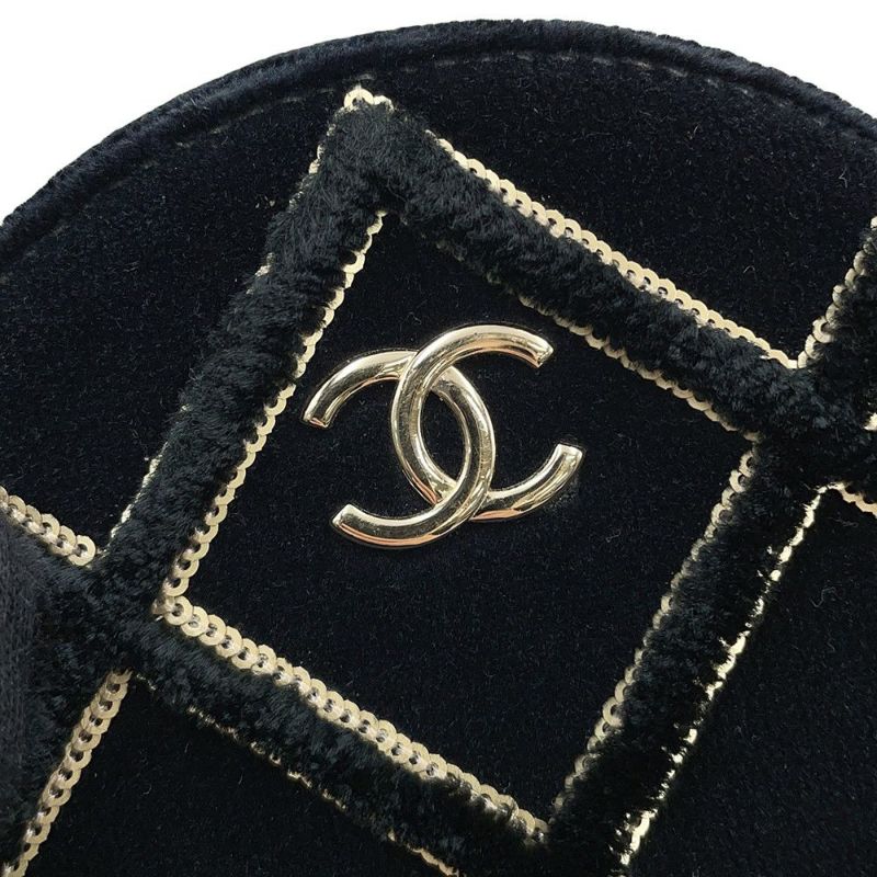 シャネル チェーンショルダーバッグ マトラッセ ココマーク ラウンド フェイクパール ベロア CHANEL 黒