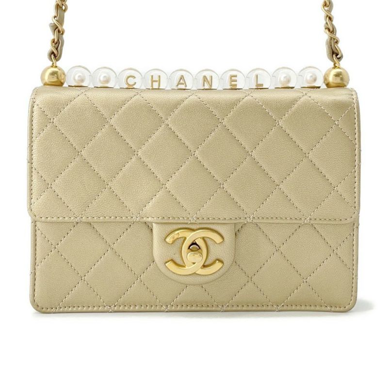 シャネル チェーンショルダーバッグ マトラッセ ココマーク レザー クリアパール AS0585 CHANEL