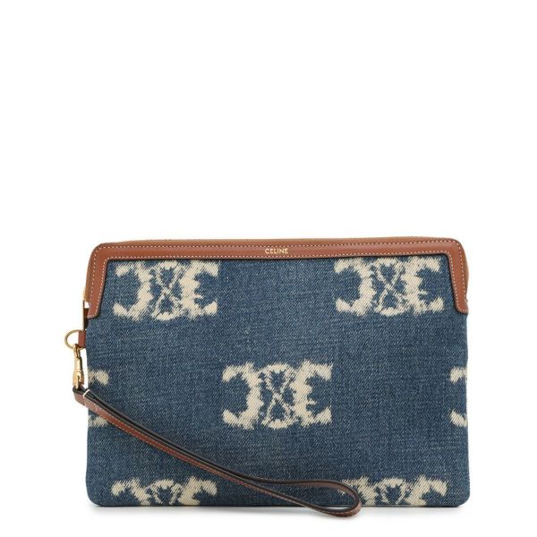 セリーヌ クラッチバッグ トリオンフ ストラップ付きスモールポーチ デニム 10J502 CELINE セカンドバッグ
