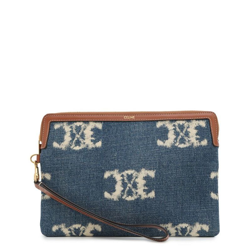 セリーヌ クラッチバッグ トリオンフ ストラップ付きスモールポーチ デニム 10J502 CELINE セカンドバッグ