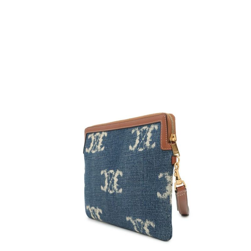 セリーヌ クラッチバッグ トリオンフ ストラップ付きスモールポーチ デニム 10J502 CELINE セカンドバッグ