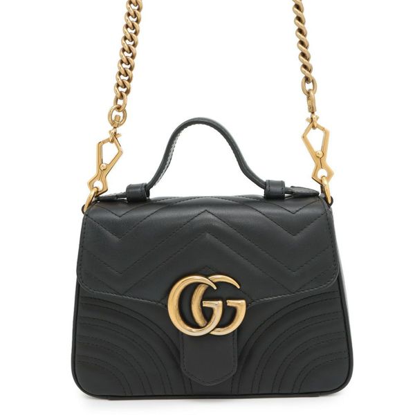 グッチ ハンドバッグ GGマーモント スモール トップハンドルバッグ 547260 GUCCI シェブロン 2wayチェーンショルダー 黒