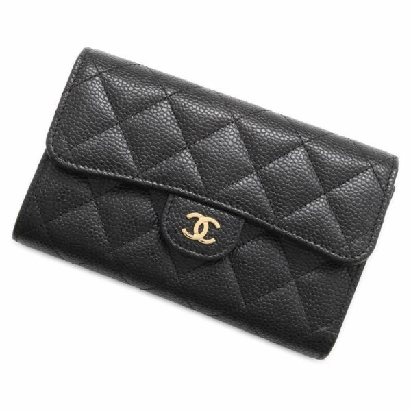 シャネル 財布 マトラッセ ココマーク キャビアスキン ブラック AP0232 CHANEL 三つ折り財布 黒