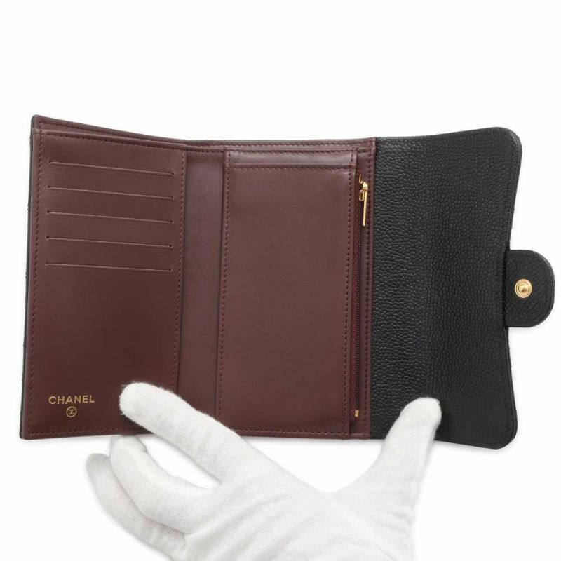 シャネル 財布 マトラッセ ココマーク キャビアスキン ブラック AP0232 CHANEL 三つ折り財布 黒