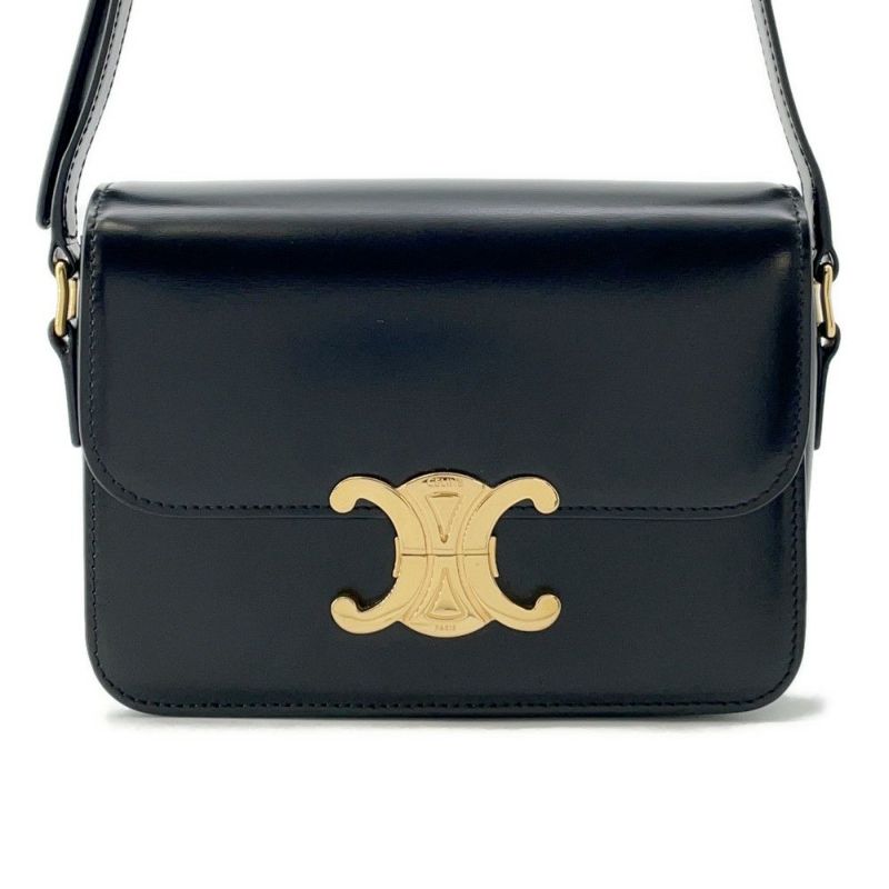 セリーヌ ショルダーバッグ ティーン トリオンフ シャイニーカーフレザー 188423 CELINE 黒