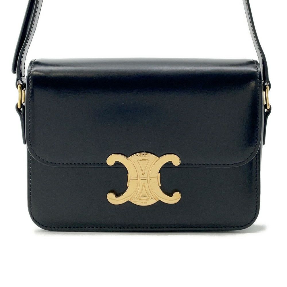 セリーヌ ショルダーバッグ ティーン トリオンフ シャイニーカーフレザー 188423 CELINE 黒