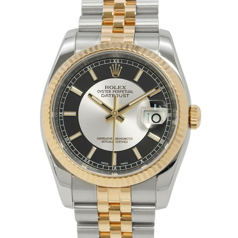 ロレックス デイトジャスト D番 SS/K18YG 116233 ROLEX 腕時計 ブラック/シルバー文字盤