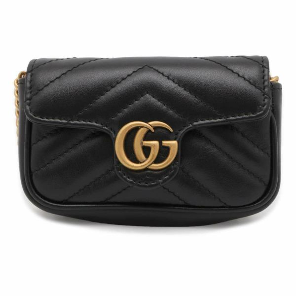 グッチ ポーチ レザー GGマーモント ミニミニ GUCCI バッグ 小物入れ ミニアクセサリーポーチ 黒