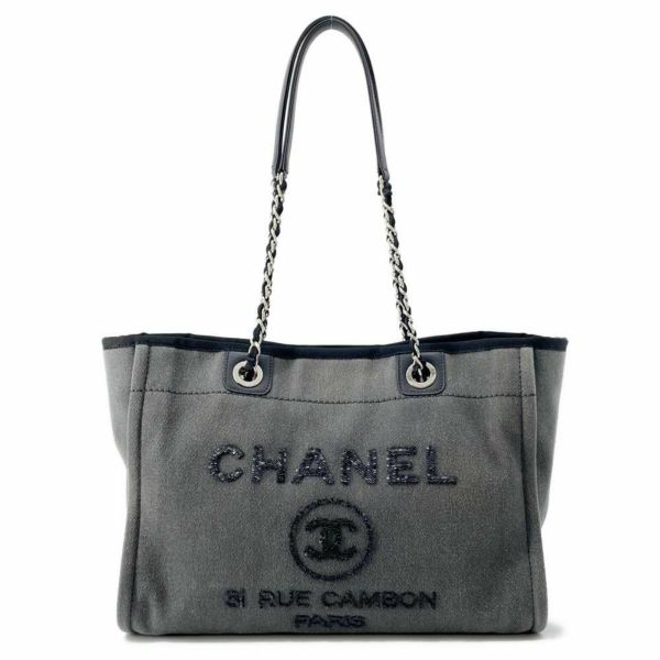 シャネル トートバッグ ドーヴィル ミディアム キャンバス スパンコール A67001 CHANEL チェーントート