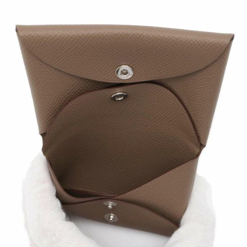 エルメス コインケース カルヴィ デュオ エトゥープ/シルバー金具 ヴォーエプソン W刻印 財布