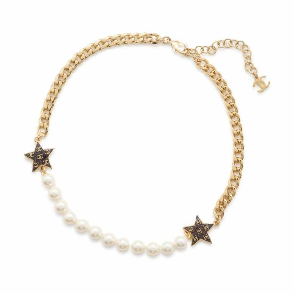 シャネル ネックレス ココマーク スター パール ラメ チョーカー C24 C CHANEL アクセサリー 星