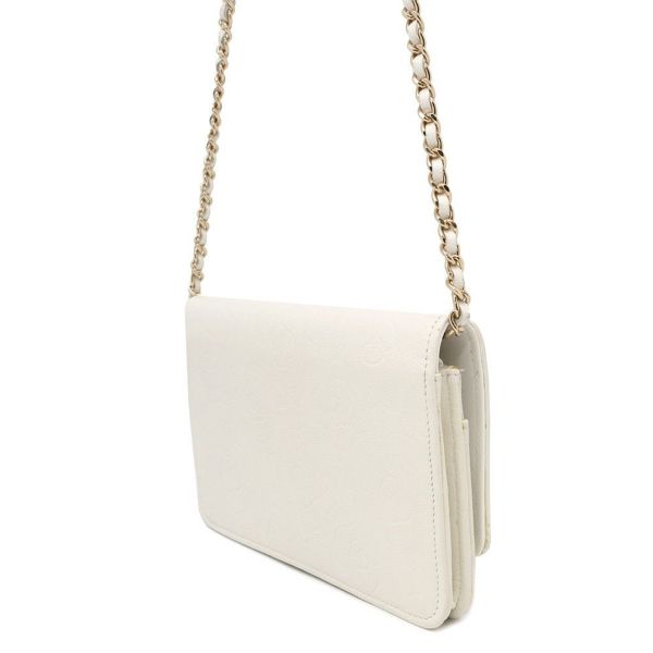 シャネル チェーンウォレット カメリア エンボス ココマーク キャビアスキン A47421 CHANEL 財布 白