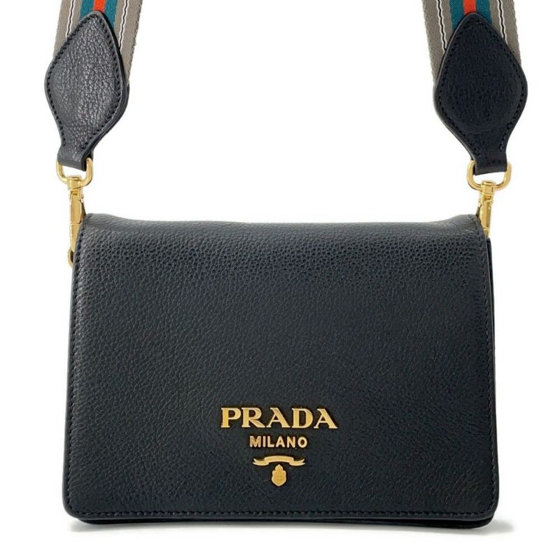 プラダ ショルダーバッグ ロゴ レザー 1BD102 PRADA バッグ 黒