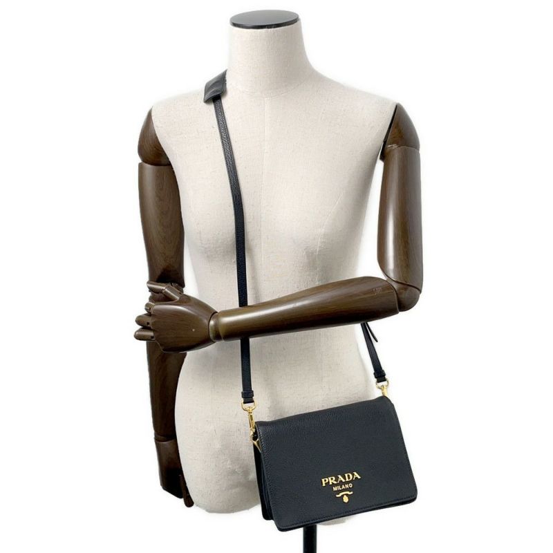 プラダ ショルダーバッグ ロゴ レザー 1BD102 PRADA バッグ 黒