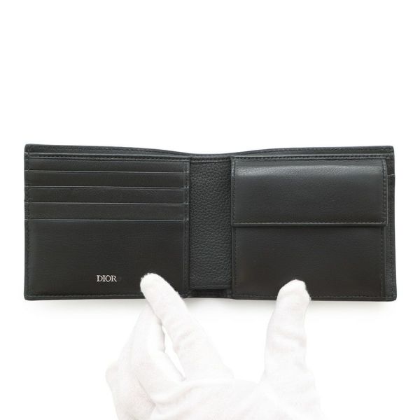 クリスチャン・ディオール 二つ折り財布 刺繍ロゴ レザー Christian Dior 黒 セール品