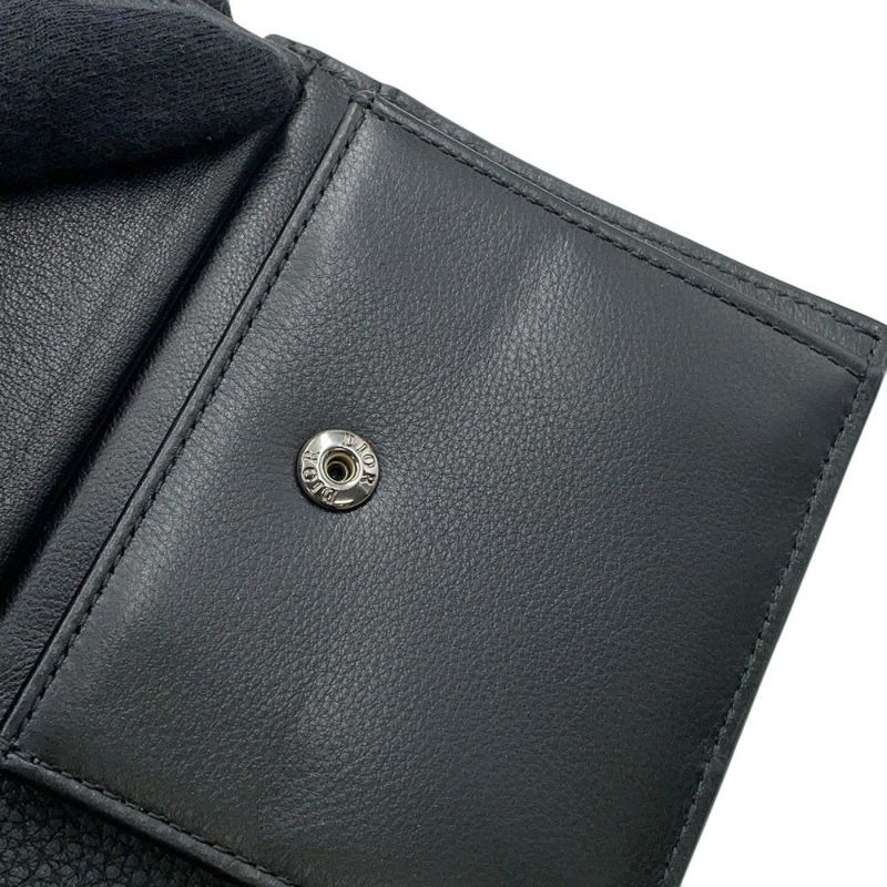 クリスチャン・ディオール 二つ折り財布 刺繍ロゴ レザー Christian Dior 黒 セール品