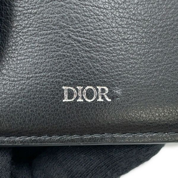 クリスチャン・ディオール 二つ折り財布 刺繍ロゴ レザー Christian Dior 黒 セール品