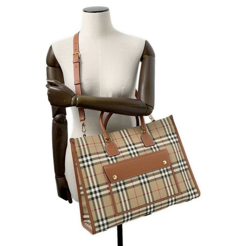 バーバリー トートバッグ フレヤトート ミディアム PVC/レザー 8097568 BURBERRY 2wayショルダーバッグ
