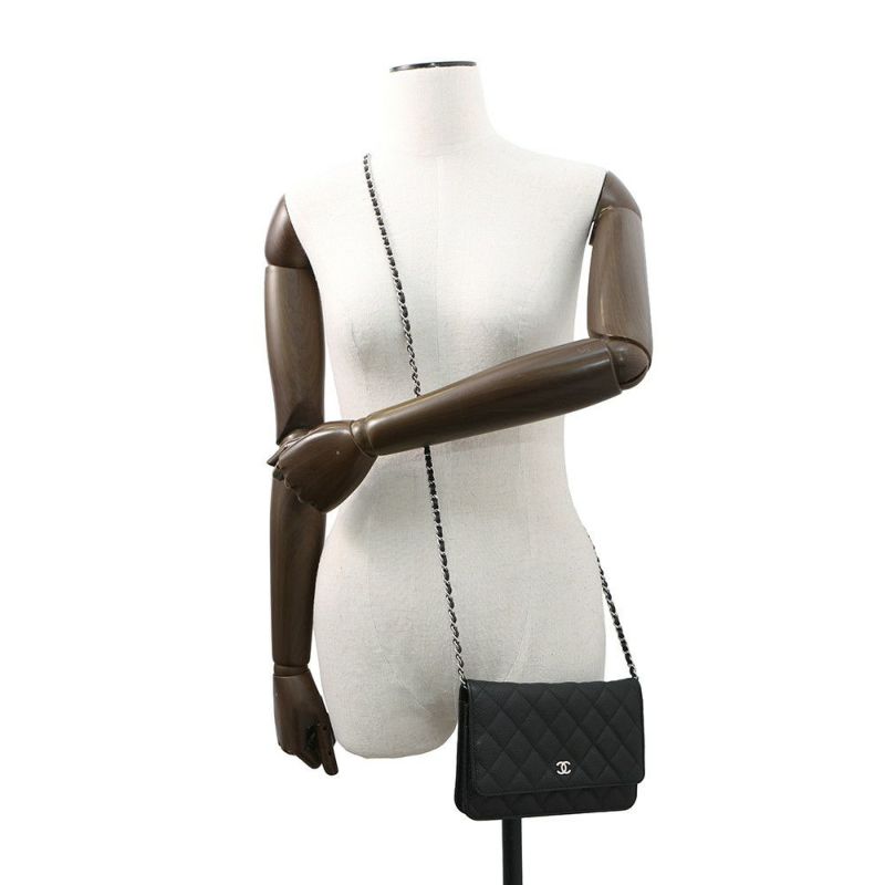 シャネル チェーンウォレット クラシック マトラッセ ココマーク キャビアスキン AP0250 CHANEL 財布 黒