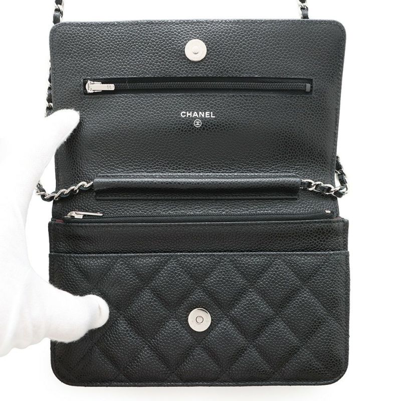 シャネル チェーンウォレット クラシック マトラッセ ココマーク キャビアスキン AP0250 CHANEL 財布 黒