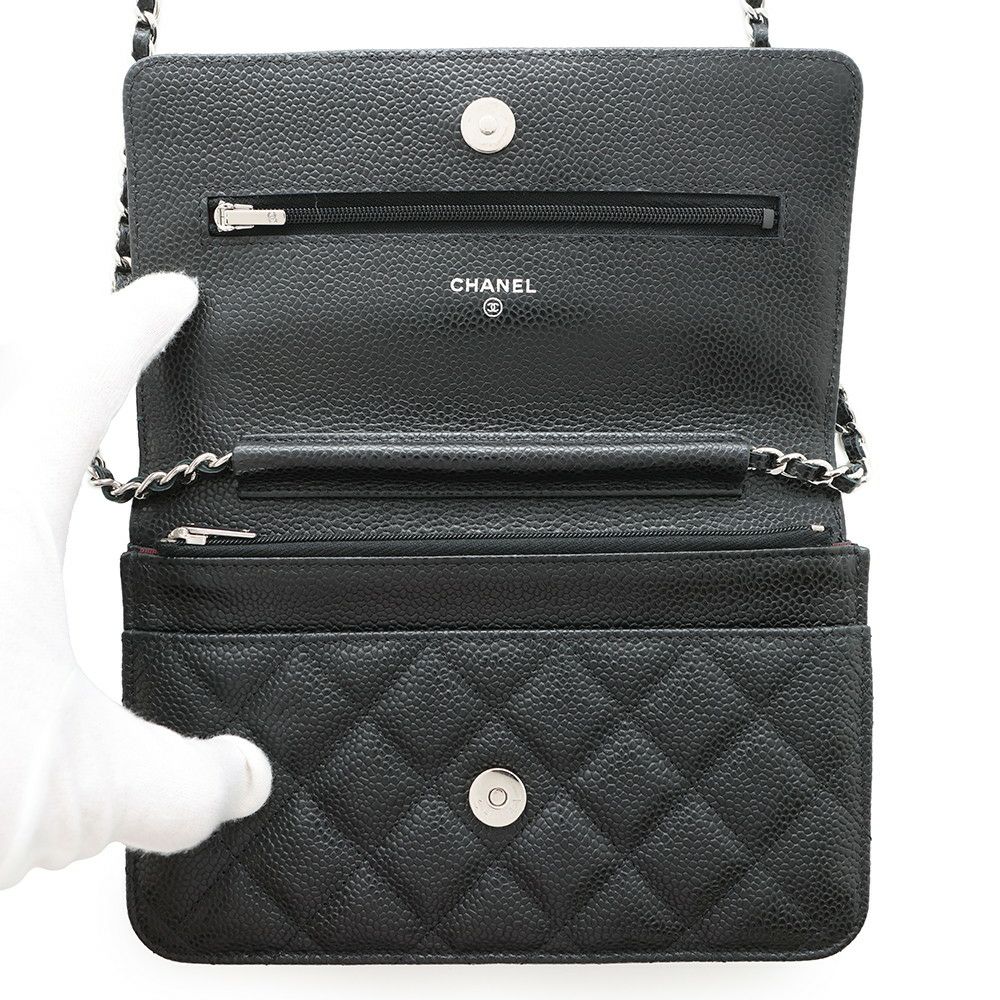 シャネル チェーンウォレット クラシック マトラッセ ココマーク キャビアスキン AP0250 CHANEL 財布 黒