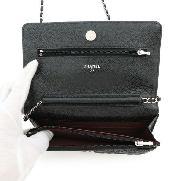 シャネル チェーンウォレット クラシック マトラッセ ココマーク キャビアスキン AP0250 CHANEL 財布 黒