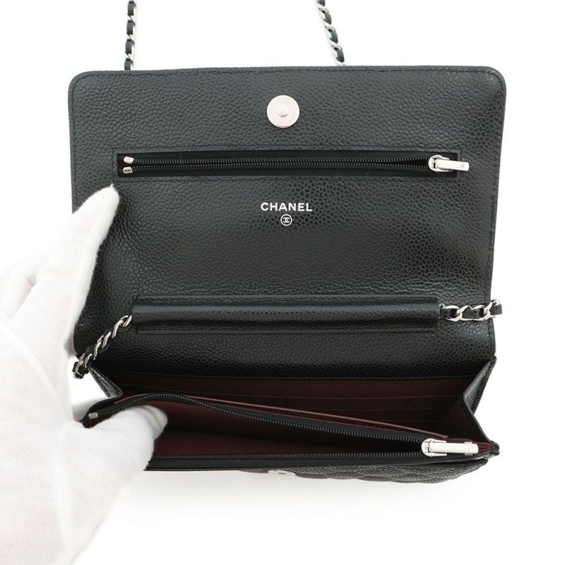 シャネル チェーンウォレット クラシック マトラッセ ココマーク キャビアスキン AP0250 CHANEL 財布 黒