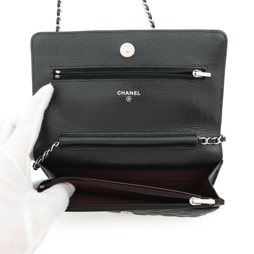 シャネル チェーンウォレット クラシック マトラッセ ココマーク キャビアスキン AP0250 CHANEL 財布 黒