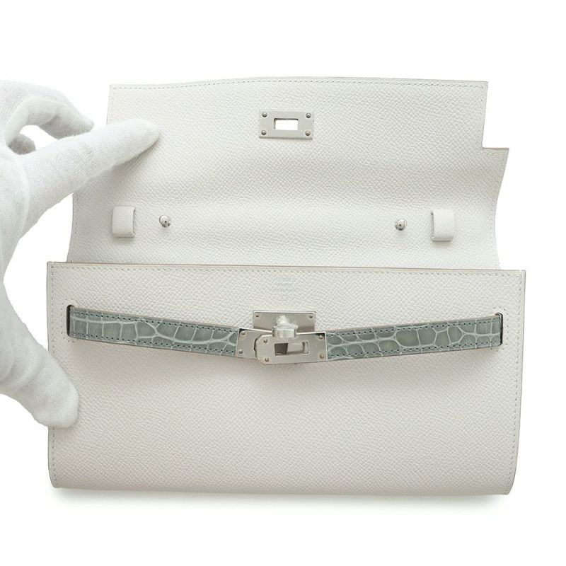 エルメス ケリーウォレット ロング トゥーゴー タッチ グリスペール/グリシマン/シルバー金具 エプソン/アリゲーターシャイン B刻印