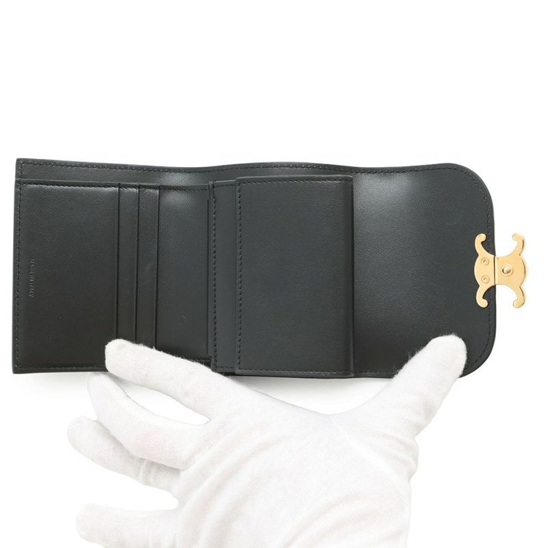 セリーヌ 三つ折り財布 トリオンフ スモール フラップウォレット 10D783 CELINE 黒