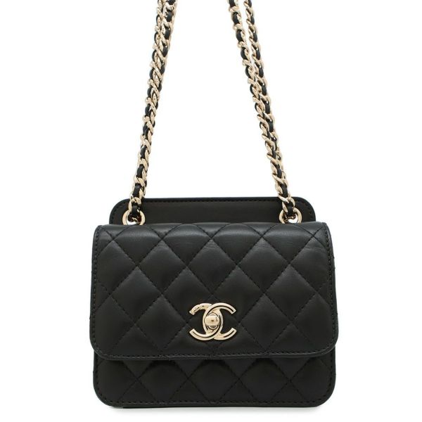 シャネル チェーンショルダーバッグ ミニ マトラッセ ココマーク ラムスキン AS1693 CHANEL 2way 黒