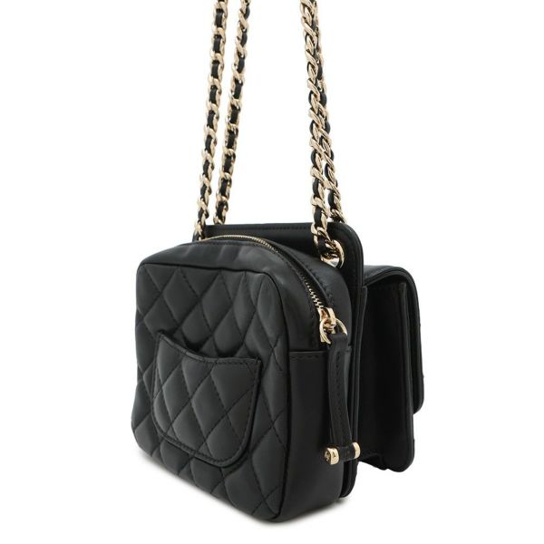 シャネル チェーンショルダーバッグ ミニ マトラッセ ココマーク ラムスキン AS1693 CHANEL 2way 黒