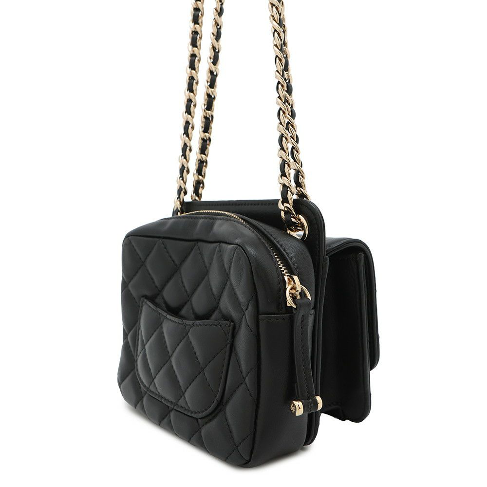 シャネル チェーンショルダーバッグ ミニ マトラッセ ココマーク ラムスキン AS1693 CHANEL 2way 黒