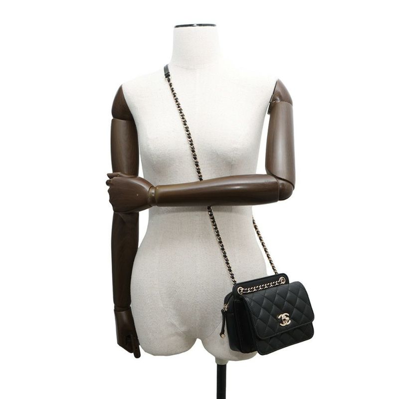 シャネル チェーンショルダーバッグ ミニ マトラッセ ココマーク ラムスキン AS1693 CHANEL 2way 黒