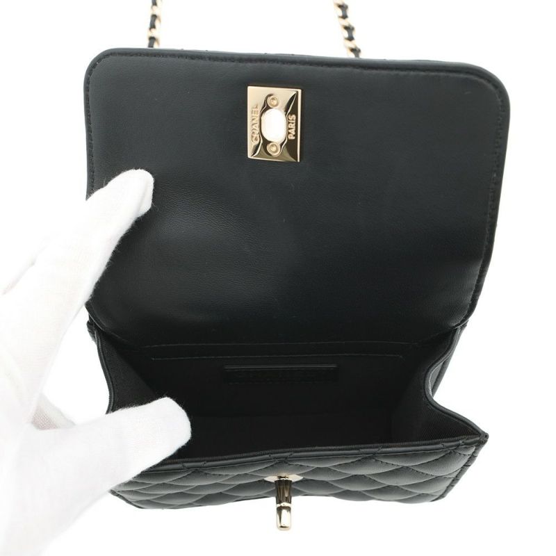 シャネル チェーンショルダーバッグ ミニ マトラッセ ココマーク ラムスキン AS1693 CHANEL 2way 黒