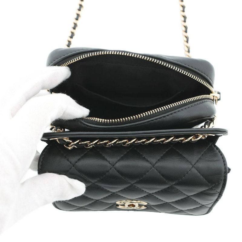 シャネル チェーンショルダーバッグ ミニ マトラッセ ココマーク ラムスキン AS1693 CHANEL 2way 黒
