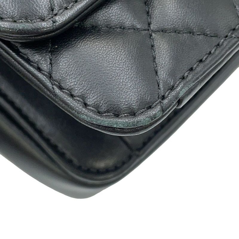 シャネル チェーンショルダーバッグ ミニ マトラッセ ココマーク ラムスキン AS1693 CHANEL 2way 黒