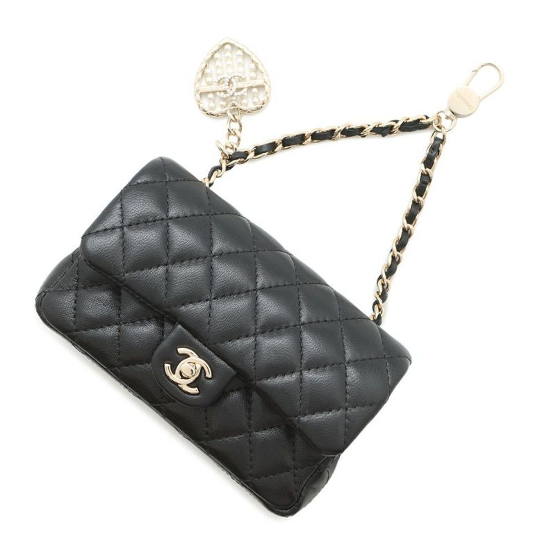 シャネル バッグチャーム ココマーク マトラッセ ミニバッグ ラムスキン AP4760 CHANEL ミニポーチ 小物入れ 黒
