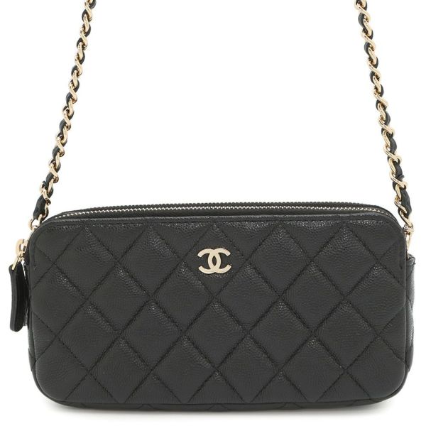 シャネル チェーンウォレット ココマーク マトラッセ キャビアスキン A82527 CHANEL ポシェット 財布 黒