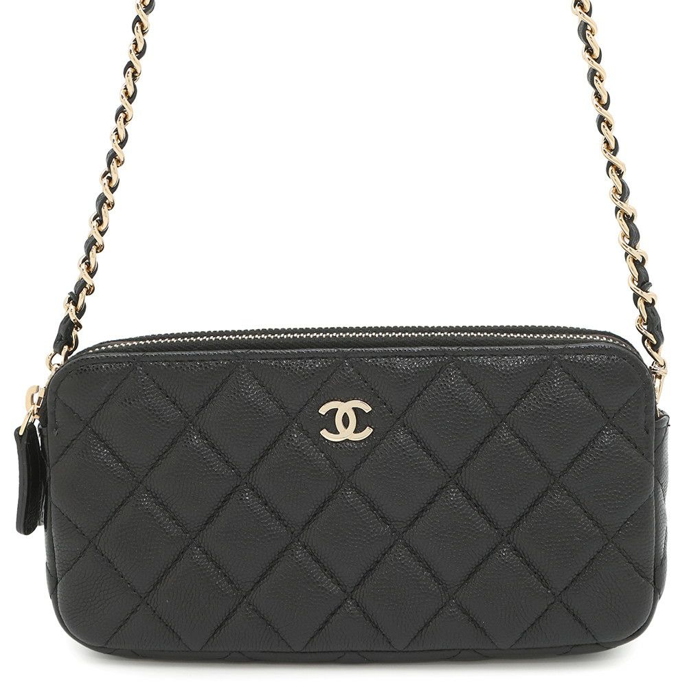 シャネル チェーンウォレット ココマーク マトラッセ キャビアスキン A82527 CHANEL ポシェット 財布 黒