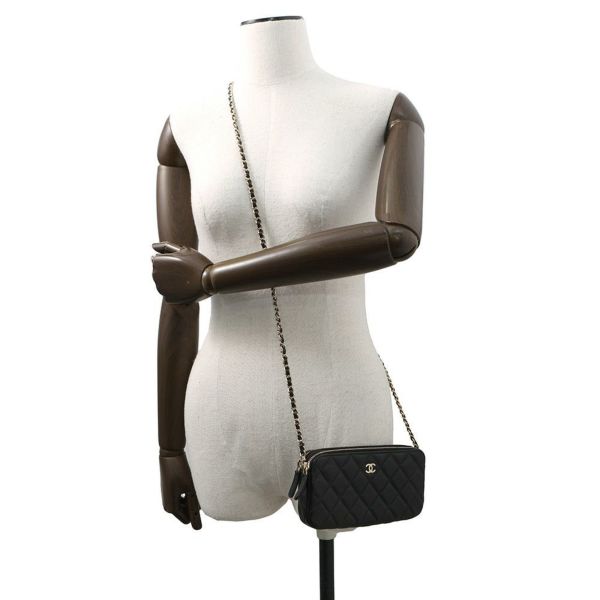 シャネル チェーンウォレット ココマーク マトラッセ キャビアスキン A82527 CHANEL ポシェット 財布 黒