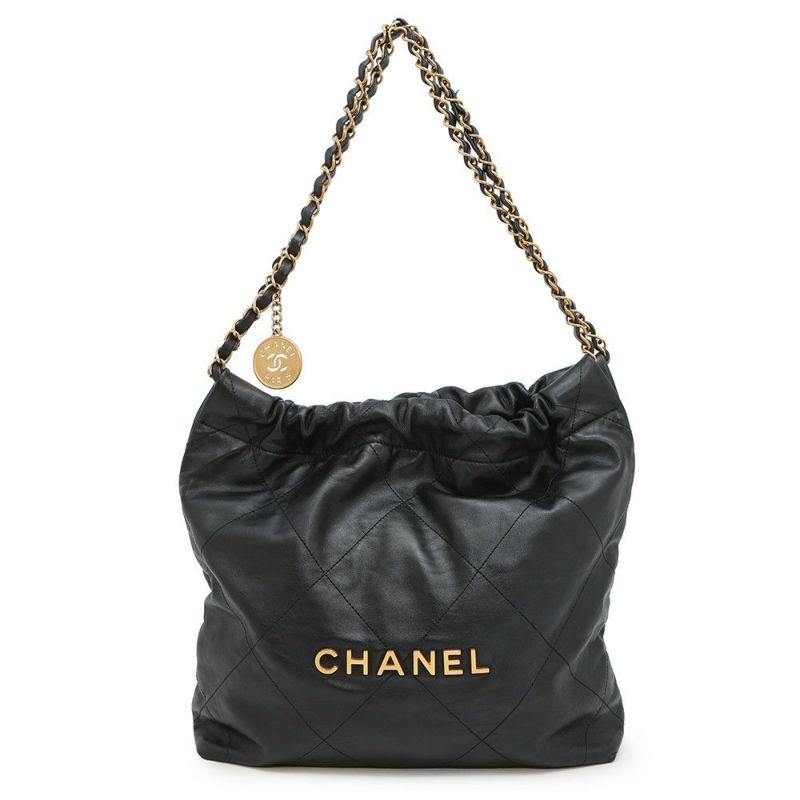 シャネル ハンドバッグ CHANEL 22 マトラッセ スモール シャイニーカーフ AS3260 ポーチ付き 黒
